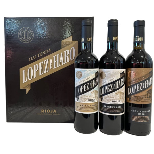 Estuche 3 bot. Rioja Hacienda López de Haro. Crianza y Reserva