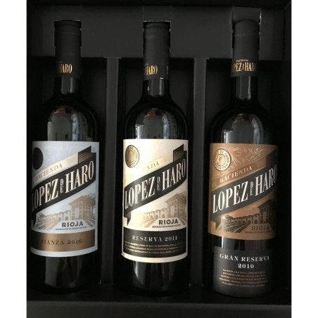 Estuche 3 bot. Rioja Hacienda López de Haro. Crianza y Reserva