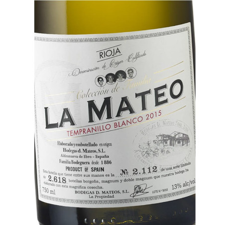 Vino LA MATEO Colección de Familia Blanco 2023. Venta Online. D. O. Ca. Rioja