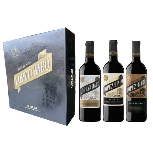 Estuche 3 bot. Rioja Hacienda López de Haro. Crianza y Reserva