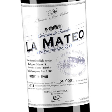 Vino LA MATEO Colección de Familia Reserva Privada 2019. DO Rioja